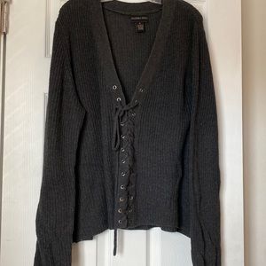 Size XL gray lace up sweater